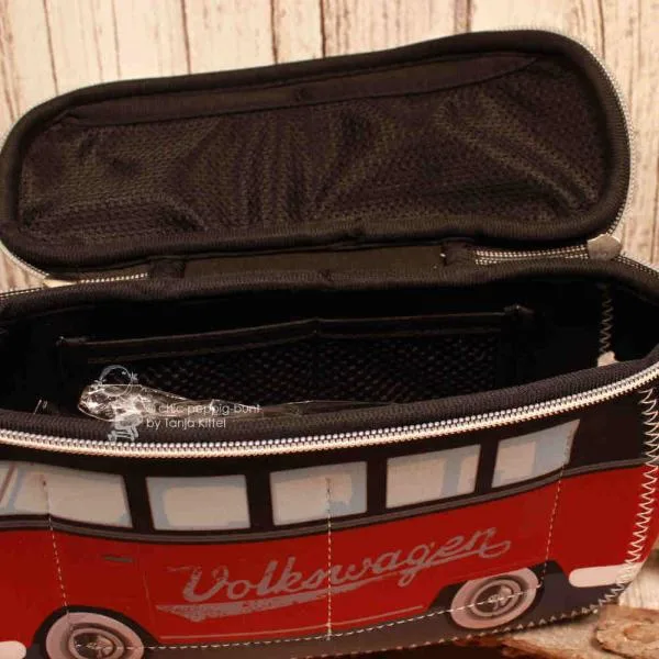 Kosmetiktasche Neopren VW T1 Bus rot - schwarz - kulturtasche bulli vw t1 bus volkswagen