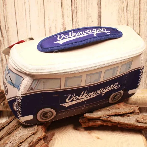 Kosmetiktasche Neopren VW T1 Bus blau - weiss - kulturtasche bulli vw t1 bus volkswagen blau