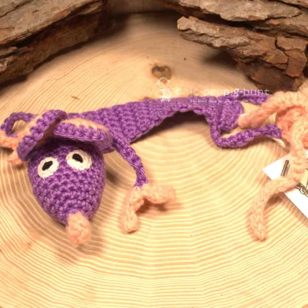 Lesezeichen Maus Lärry Lila Handgehäkelt 100% Baumwolle Leseband Bookmark 31 cm