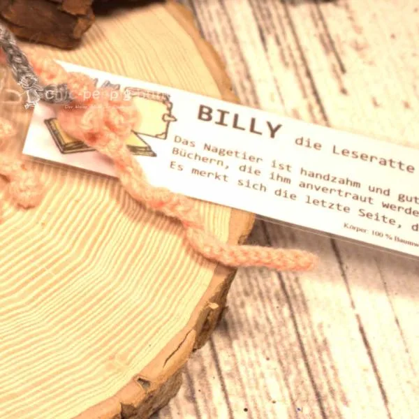 Lesezeichen Leseratte gehäkelt Billy grau - lesezeichen gehäkelt maus billy grau handmade