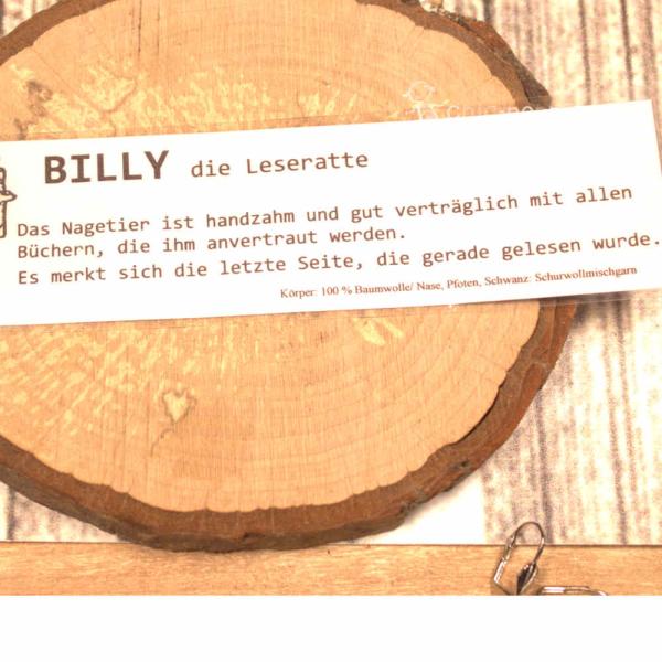Lesezeichen Leseratte gehäkelt Billy grau