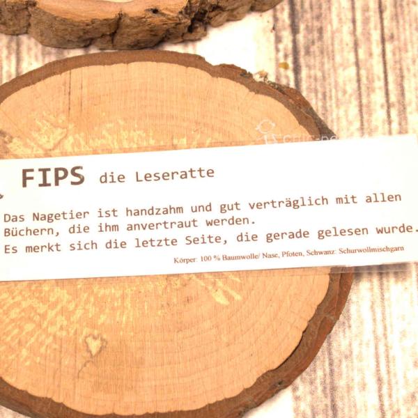 Lesezeichen Leseratte Fips blau gehäkelt