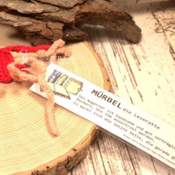 Lesezeichen Leseratte Mürbel rot gehäkelt - lesezeichen gehäkelt maus muerbel rot handmade