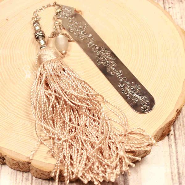 Lesezeichen Metall mit Quaste und grauen Engel