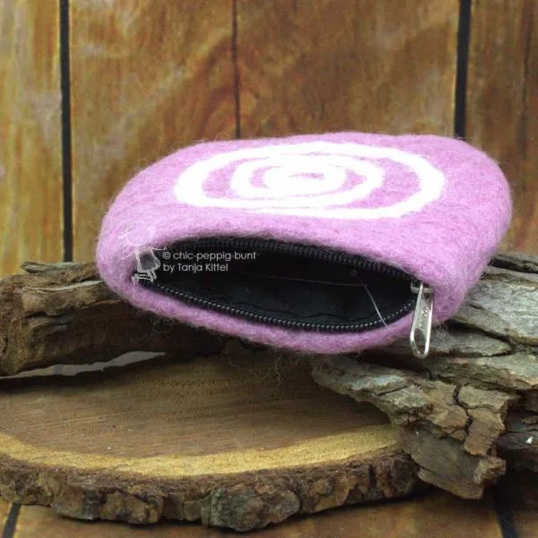 Mäppchen filz in rosa klein - Motiv Spirale