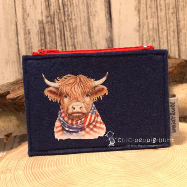 Mäppchen Filz mit Stier Motiv blau Mäppchen Filz mit Stier Motiv blau