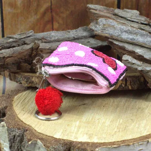 rosa Schlüsselmäppchen mit glitzer Perlen bestickt