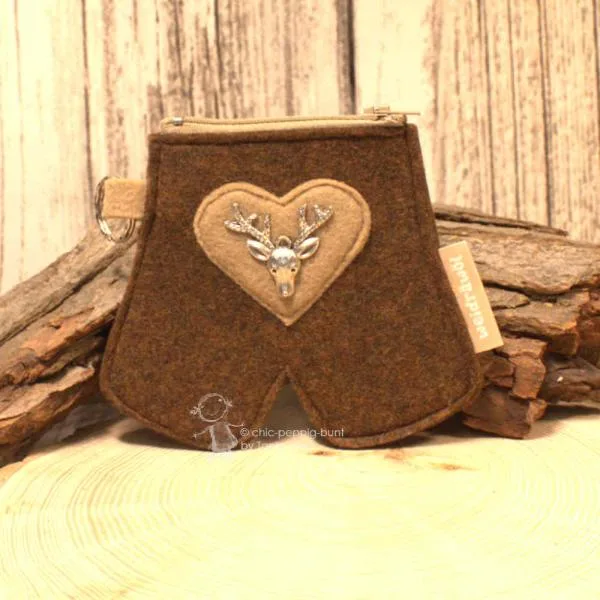 Filz Mäppchen Tracht Lederhosen-Style braun beige Geldbeutel mit Schlaufe