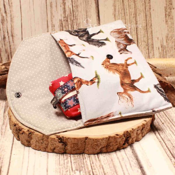 Mäppchen Stoff 1 Fach hellblau mit Pferden