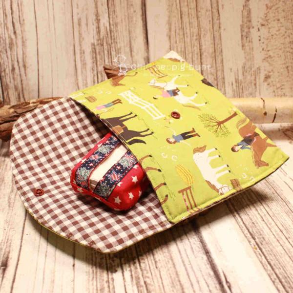 Mäppchen Stoff 1 Fach grün Motive Pferde Reiterin