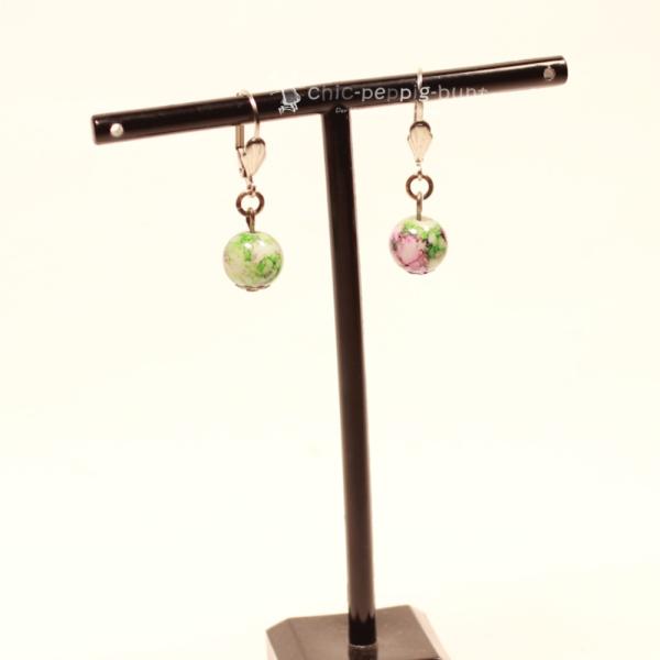 Ohrringe Kugel mamoriert 1 cm Durchmesser Klappbrisur