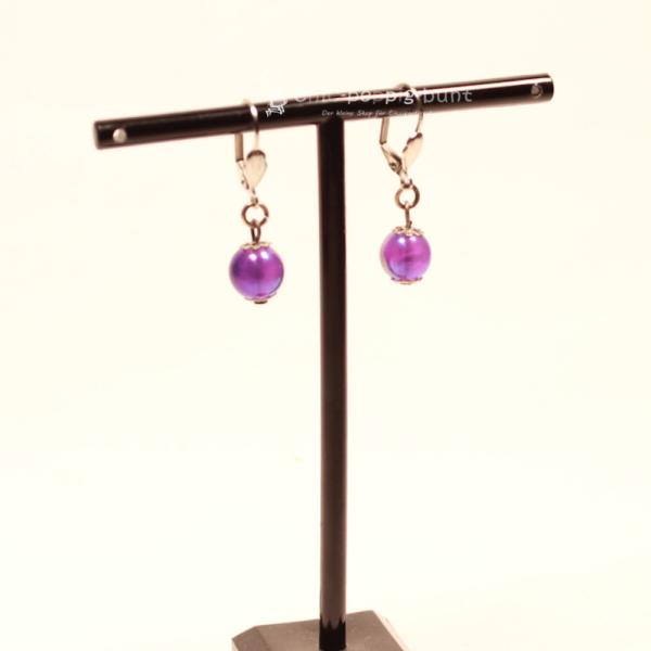 Ohrringe Kugel mamoriert lila 1 cm Durchmesser Klappbrisur