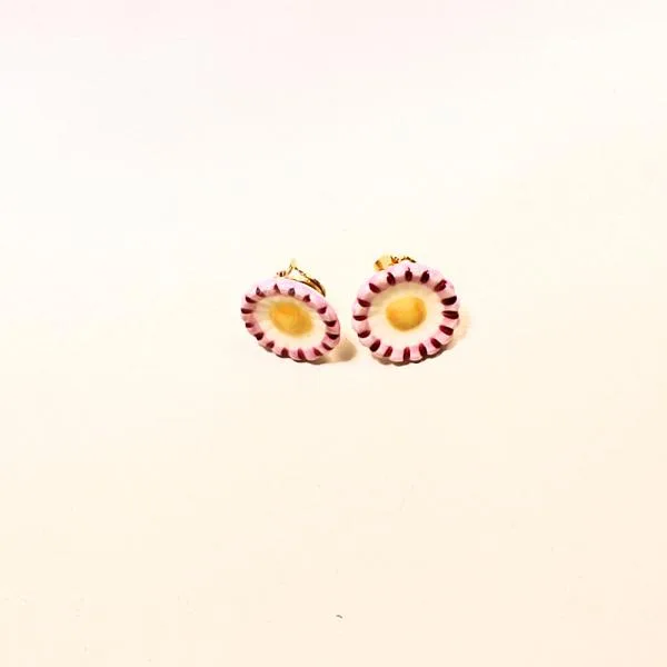 Vergoldete Keramik-Ohrclips Blume – Gelb & Rosa Unikate - ohrring ohrclip vergoltet modeschmuck blume gelb rosa