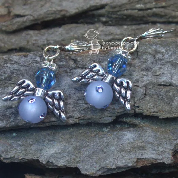 Mini Swarowski Engel-Ohrringe - ohrringe engel blau mini