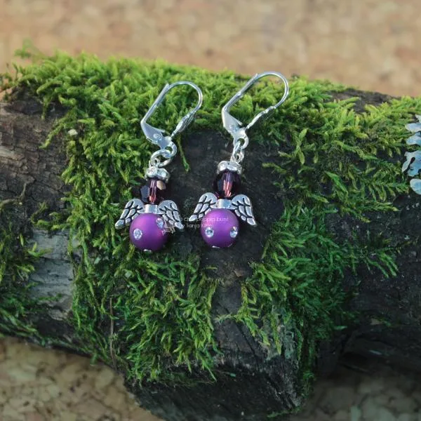 Mini Swarowski Engel-Ohrringe - ohrringe klein engel violett
