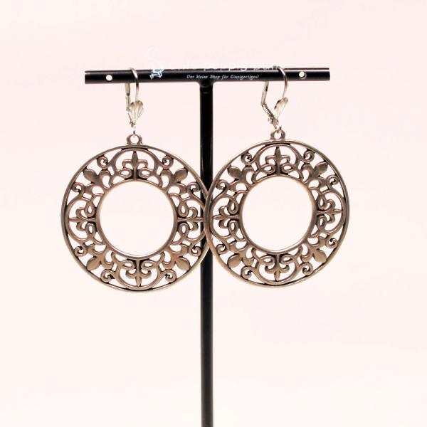 Große Ornament Ohrringe Versilbert – Runde Boho Ohrhänger