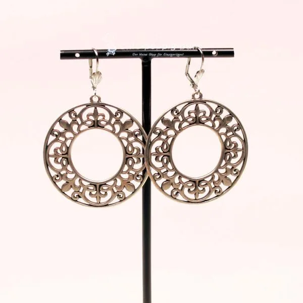 Große Ornament Ohrringe Versilbert – Runde Boho Ohrhänger - ohrringe modeschmuck gross kreise ornamente muster