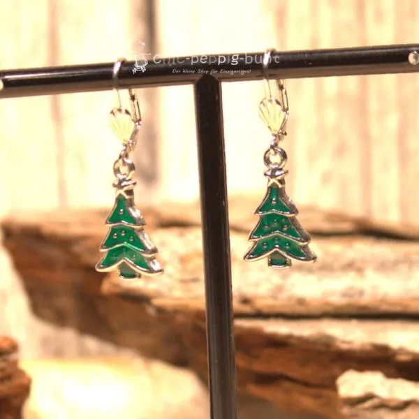 Ohrringe Christbaum grün versilbert Weihnachten - ohrringe modeschmuck vergoldet weihnachten baum klein
