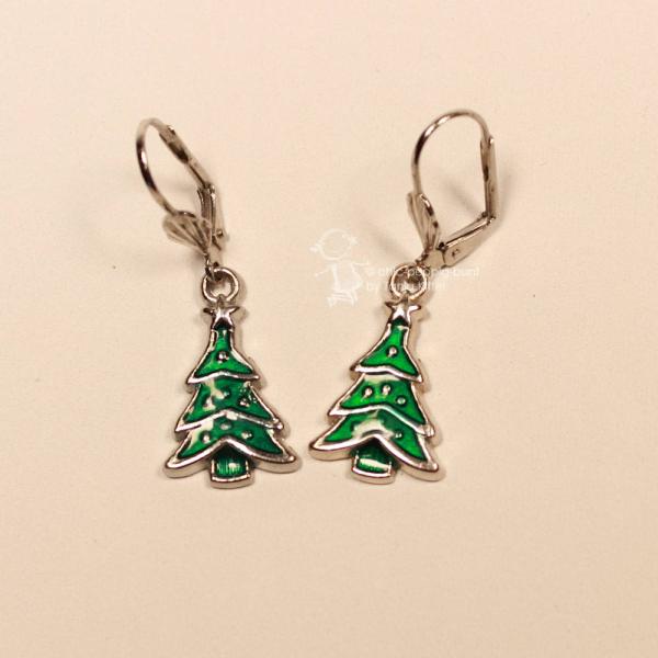 Ohrringe Weihnachten Weihnachtsbaum grün emailliert mini versilbert mit Klappbrisur, Modeschmuck handmade chic-peppig-bunt