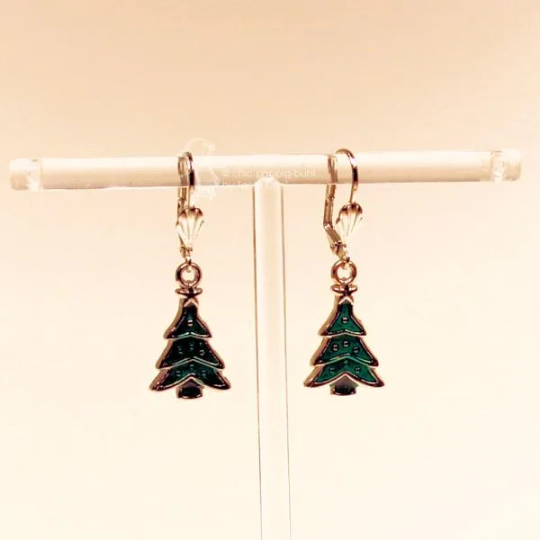 Ohrringe Christbaum grün versilbert Weihnachten - ohrringe modeschmuck vergoldet weihnachten baum klein