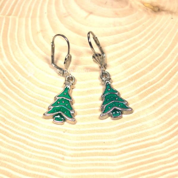 Ohrringe Weihnachten Weihnachtsbaum grün emailliert mini versilbert mit Klappbrisur, Modeschmuck handmade chic-peppig-bunt