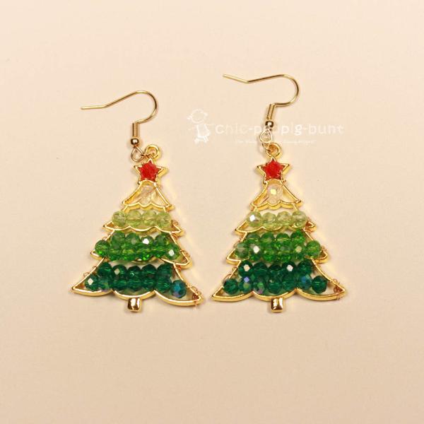 Ohrringe Weihnachten Mini-Perlen aufgefädelt als Zweig, vergoldeter Modeschmuck, handmade chic-peppig-bunt