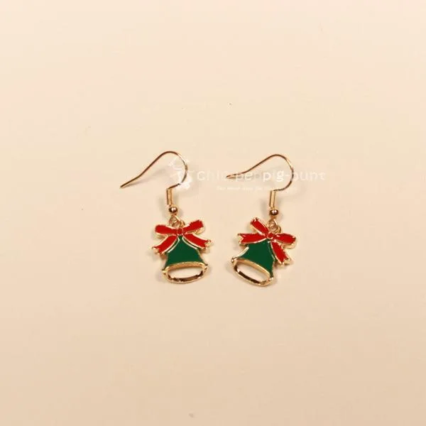 Ohrringe Weihnachten Glocke vergoldet, grün Keramik emailiert, vergoldeter Modeschmuck, handmade chic-peppig-bunt