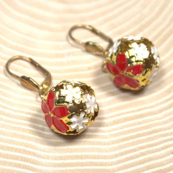 Ohrringe Weihnachten Kugel Schelle klingelt, vergoldeter Modeschmuck, handmade chic-peppig-bunt