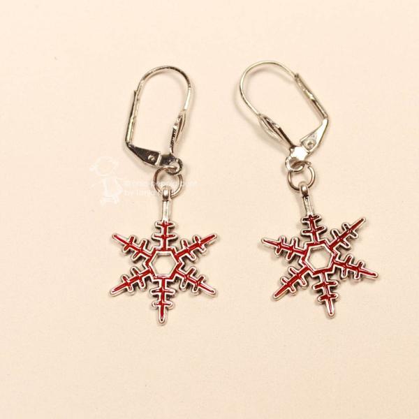 Ohrringe Weihnachten Schneeflocke versilbert rot, Modeschmuck mit Klappbrisur, handmade chic-peppig-bunt