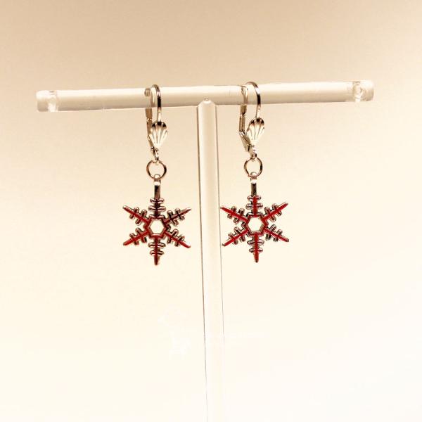 Ohrringe Schneeflocke Weihnachten in rot versilbert