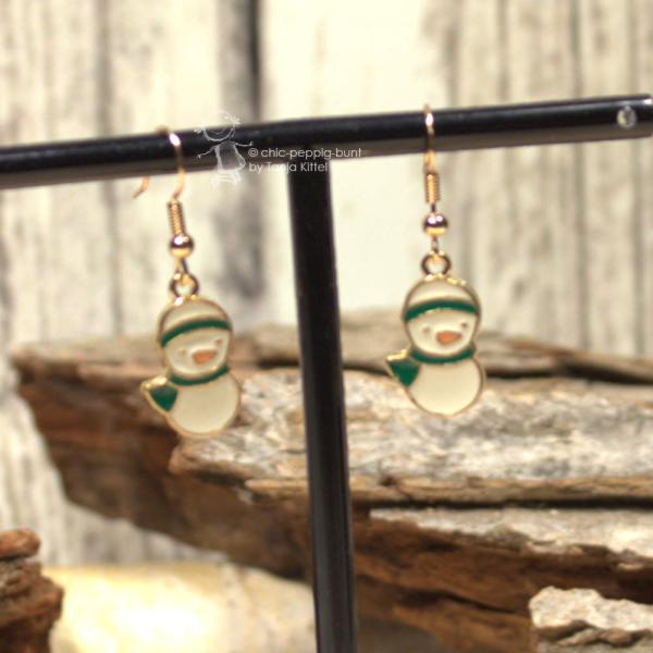 Ohrringe als Hänger Weihnachten Schneemann weiss