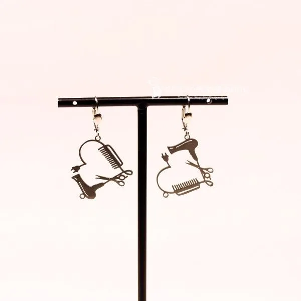 Friseur Schmuck-Set Versilbert – Fön, Kamm & Schere im Set - ohrringe modeschmuck versibert friseur foen schere kamm gross
