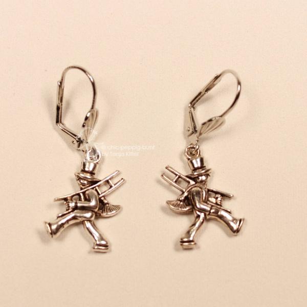 Ohrringe Modeschmuck Schornsteinfeger Kaminkehrer versilbert mit Klappbrisur, handmade chic-peppig-bunt