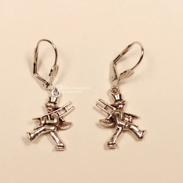 Ohrringe Modeschmuck Schornsteinfeger Kaminkehrer versilbert mit Klappbrisur, handmade chic-peppig-bunt