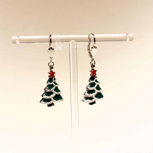 Ohrringe Weihnachten versilbert Baum grün