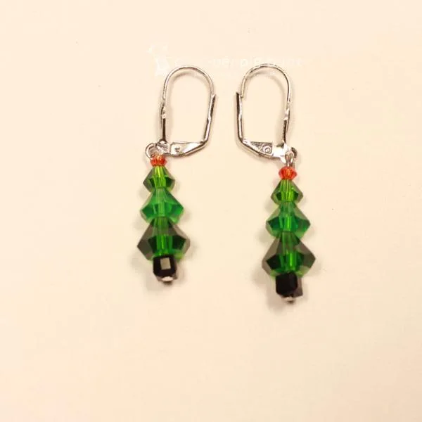 Ohrringe Weihnachtsschmuck kleiner Tannenbaum versilbert mit Klappbrisur handmade chic-peppig-bunt