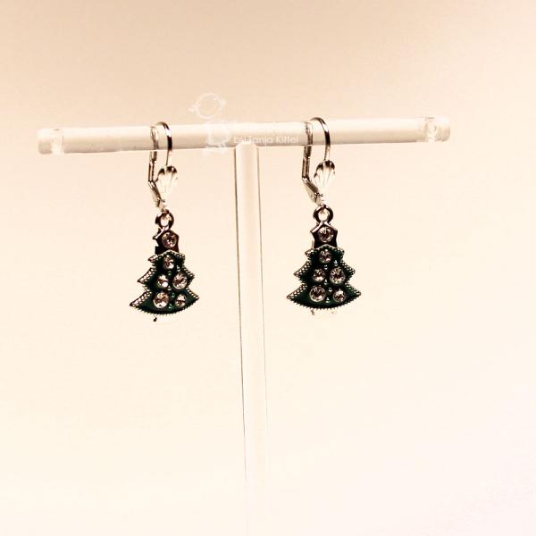 Ohrringe Baum Weihnachten versilbert Strass Steine