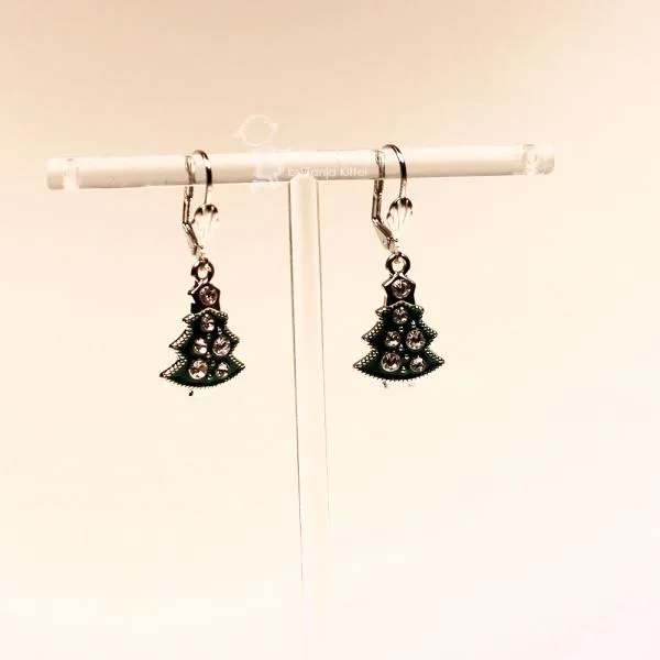 Ohrringe Baum Weihnachten versilbert Strass Steine - ohrringe modeschmuck versilbert weihnachten baum klein strass emailiert gruen