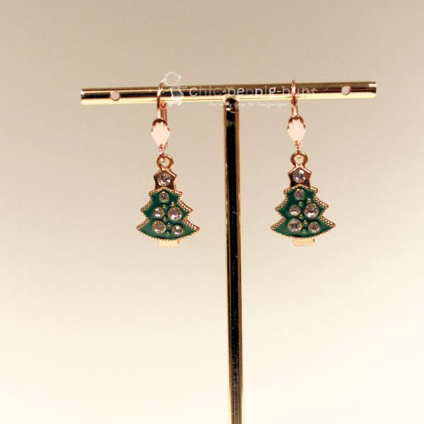 Ohrringe Baum grün emailiert Weihnachten rosegold