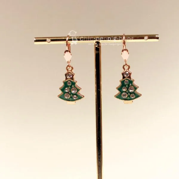 Ohrringe Baum grün emailiert Weihnachten rosegold - ohrringe modeschmuck versilbert weihnachten baum klein strass rosegold emailiert gruen