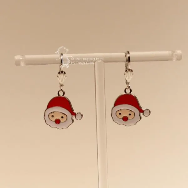 Ohrringe Nikolaus Kopf Weihnachtsschmuck rot -weiss - ohrringe modeschmuck versilbert weihnachten nikolaus kopf rot weiss