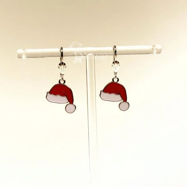 Ohrringe Weihnachten versilbert emaillierte Nikolaus Mütze - ohrringe modeschmuck versilbert weihnachten nikolaus muetze rot weiss