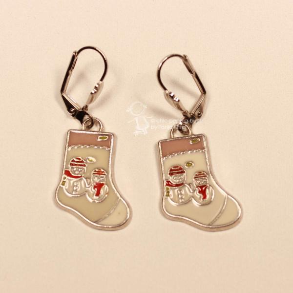 Ohrringe Weihnachtsschmuck Nikolaus Socke versilbert mit Klappbrisur handmade chic-peppig-bunt