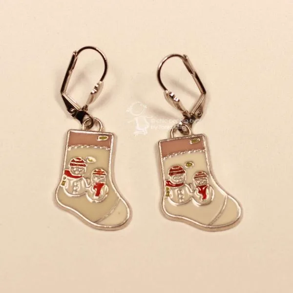Ohrringe Weihnachtsschmuck Nikolaus Socke versilbert mit Klappbrisur handmade chic-peppig-bunt