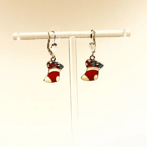 Ohrringe Weihnachten Nikolaus Socke versilbert emailliert - ohrringe modeschmuck versilbert weihnachten nikolaus strumpf rot gruen