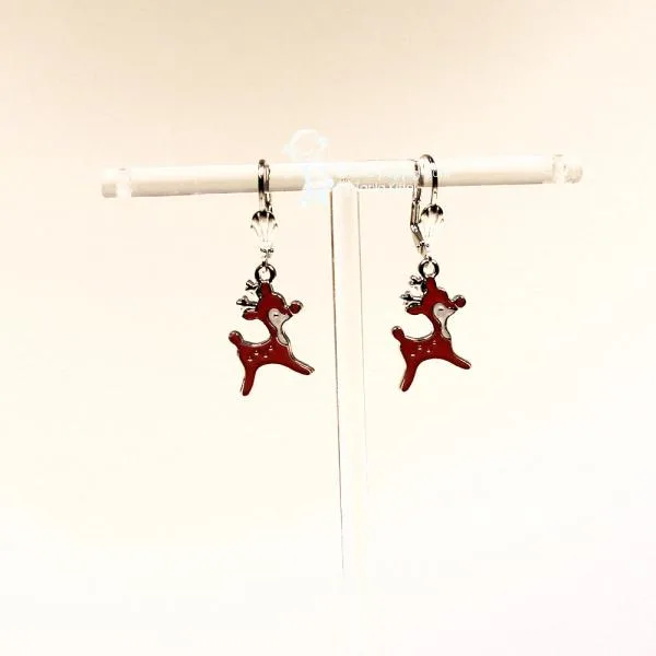Ohrringe Rentier Weihnachten rot -weiß - ohrringe modeschmuck versilbert weihnachten renntier rot weiss