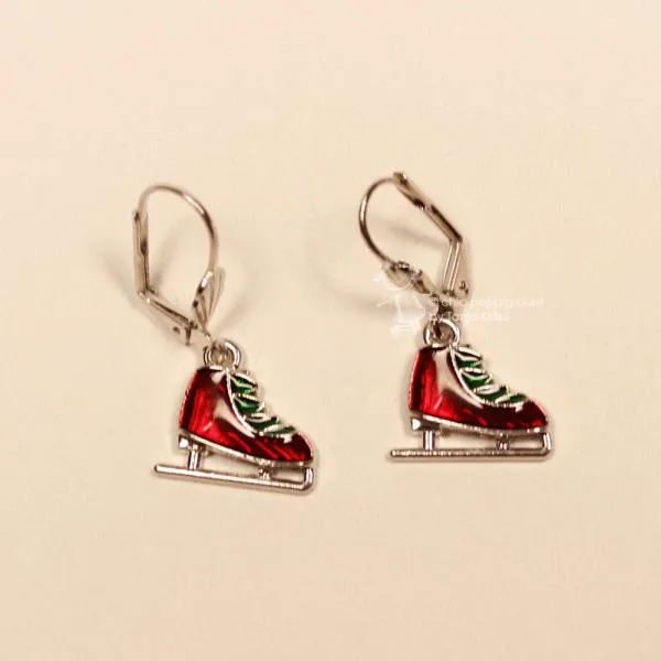 Ohrringe Weihnachtsschmuck Schlittschuhe versilbert mit Klappbrisur, handmade chic-peppig-bunt