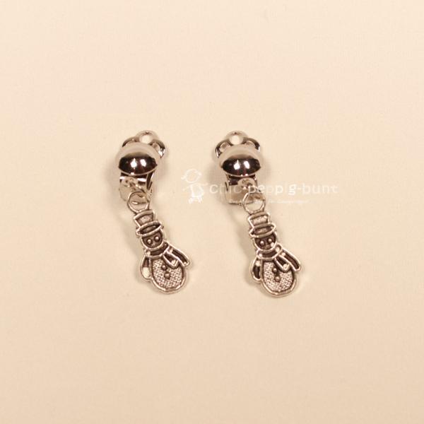 Ohrclip Weihnachten Schneemann versilbert grün emailliert mit Clip, Modeschmuck handmade chic-peppig-bunt