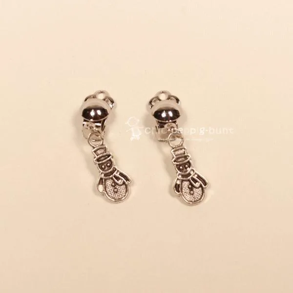 Ohrclip Weihnachten Schneemann versilbert grün emailliert mit Clip, Modeschmuck handmade chic-peppig-bunt