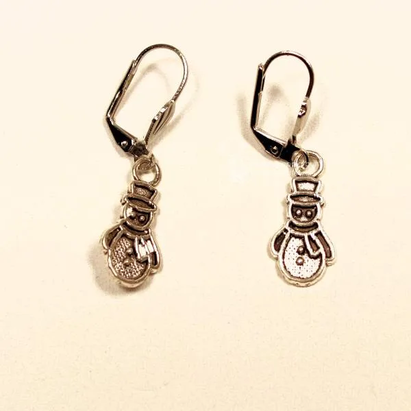 Ohrringe Modeschmuck Weihnachten Schneemann versilbert mit Klappbrisur, handmade chic-peppig-bunt